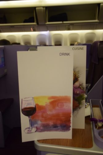 Thai Airways 777 Business Class food beverage menu