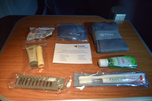 Thai Airways 777 Business Class amenity kit contents