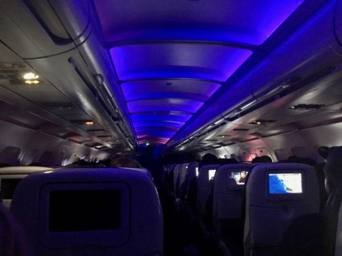 By our midnight arrival, Virgin's mood lighting had faded to a deep purple. 