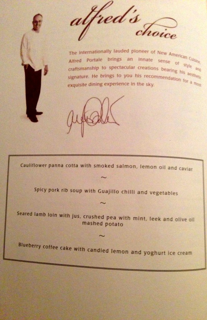 a menu with a man in a white shirt and black pants