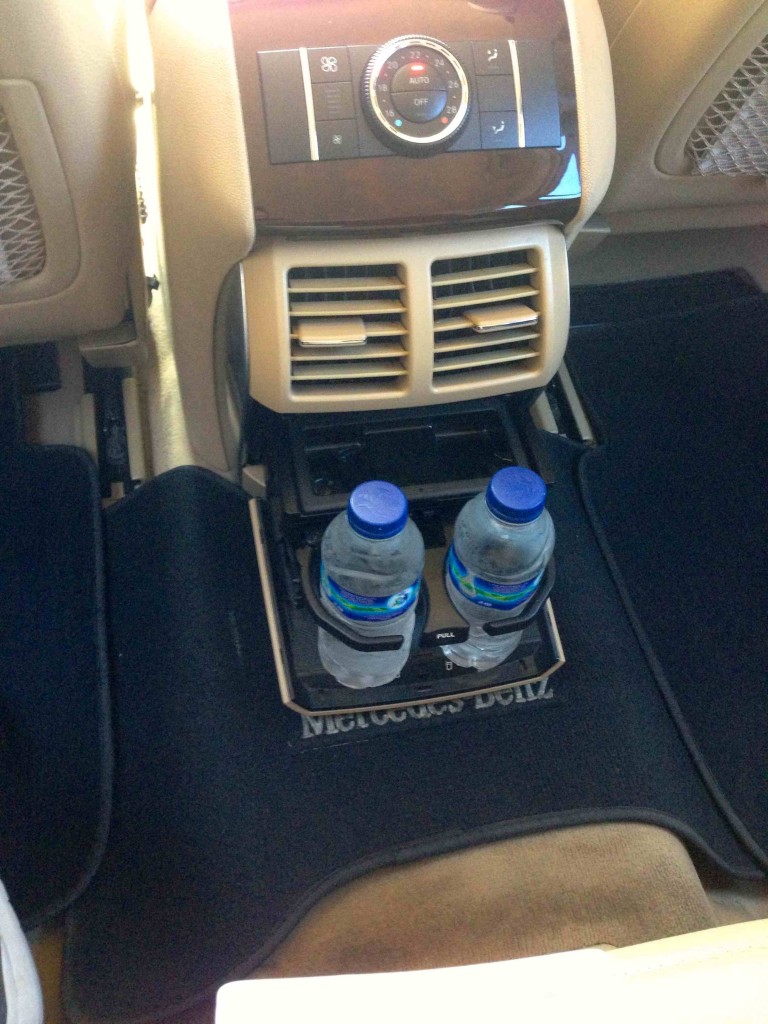 a water bottles in a car