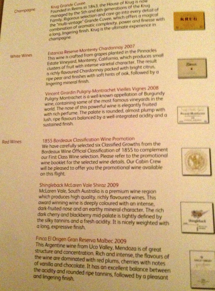 a menu of wine list