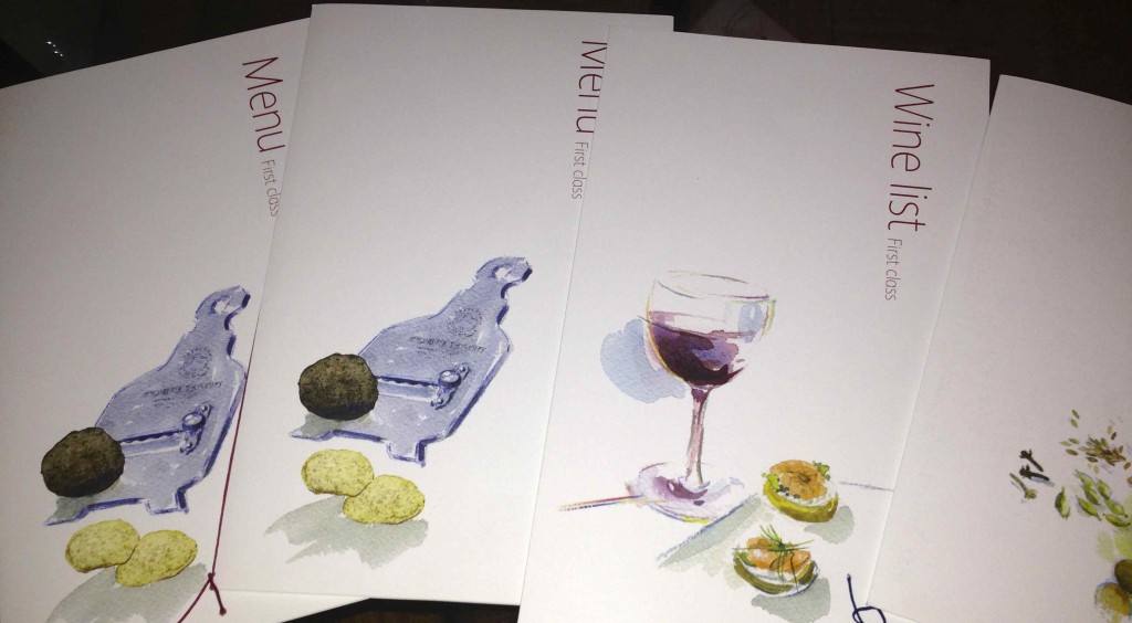a group of menus with drawings of food and drinks