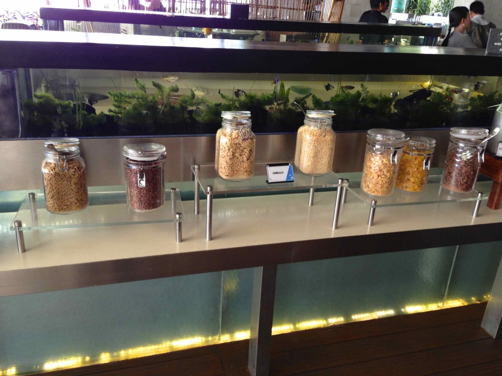 a row of jars of cereals