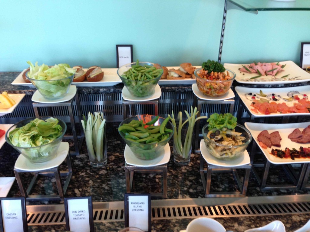 a buffet with different food on plates