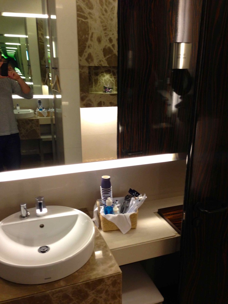 a bathroom sink and mirror