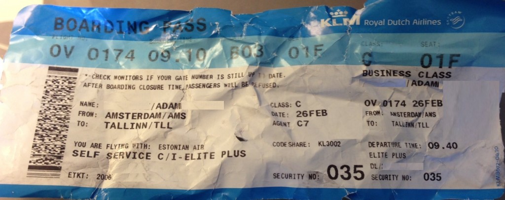 a blue and white ticket