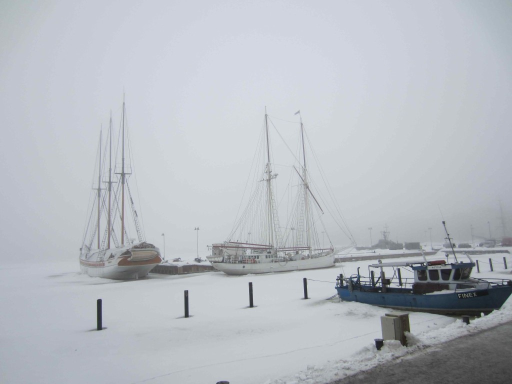 boats in the snow