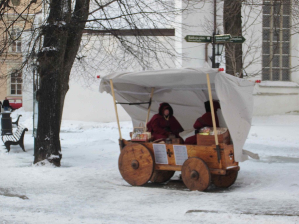 a person in a cart with a white canopy