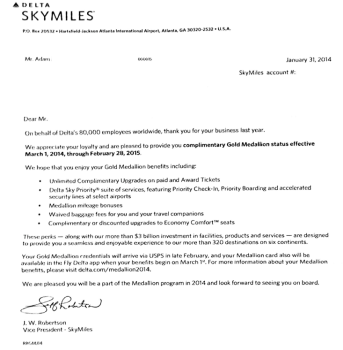 Delta SkyMiles Complimentary Gold Status