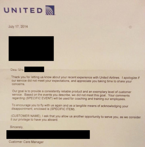 United Apology Letter Template