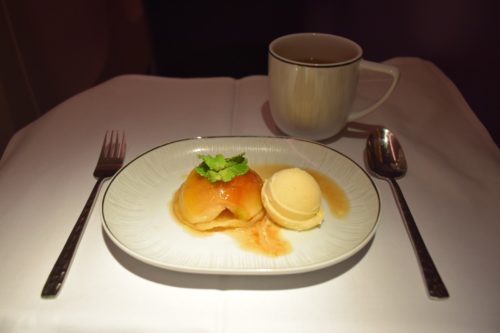 Thai Airways 777 Business Class dinner Apple Tart Tatin with Vanilla Bean Ice Cream