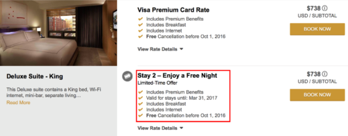 Select the "Stay 2 - Enjoy a Free Night" option