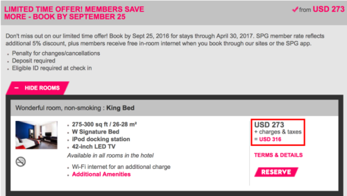 SPG Pricing of Same Hotel