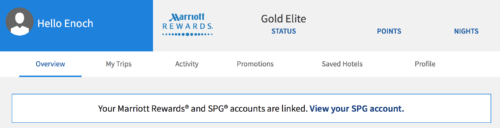 Your SPG/Marriott status will be matched immediately