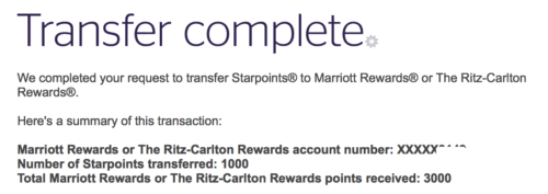 Transfers between Starpoints and Marriott Rewards points are instant