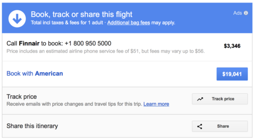 More complicated itineraries might have multiple booking options with different prices.