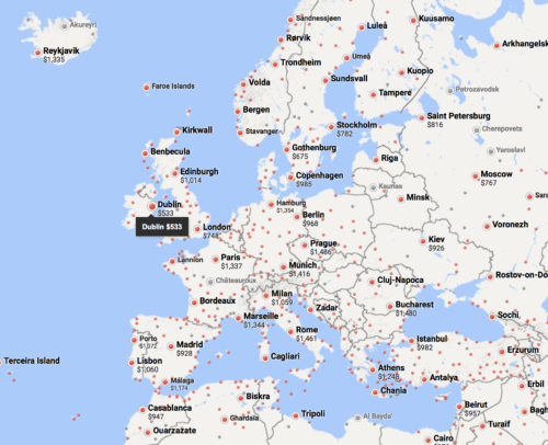 Google Flights' Explore Map shows you airfare to individual cities