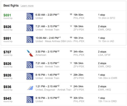 Google Flights show you a number of routing options with prices.