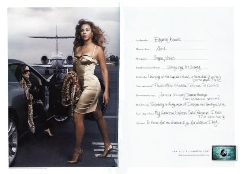 Beyonce with AMEX's "Are You a Cardmember" Campaign, which also features Tina Fey