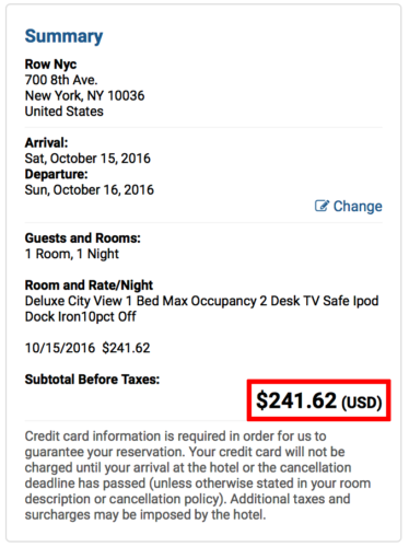 Super Shuttle has Row NYC Hotel for ~$25 cheaper than the hotel website