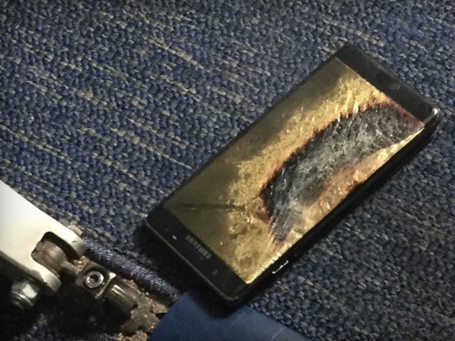 Galaxy Note 7 that exploded on Southwest flight. Photo by Brian Green, from The Verge.