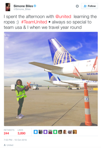 Simone Biles tweeted about her experience at O'Hare