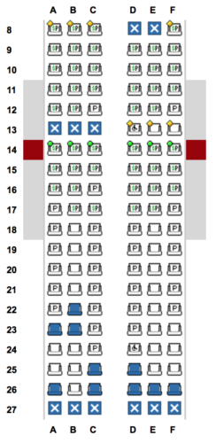 Seat map for American Airlines' flight - Miami to Varadero