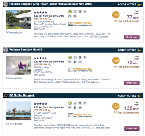 Rates for Bangkok under the Accor Super Sale