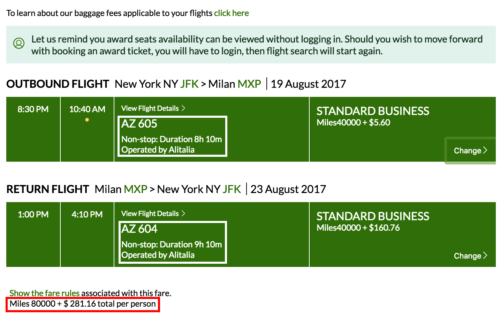Fly between New York and Milan on Alitalia metal with old prices