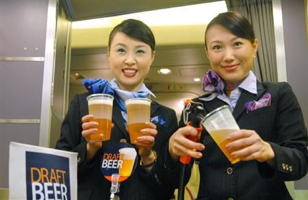 In 2010, All Nippon Airways offered draft beer in-flight.