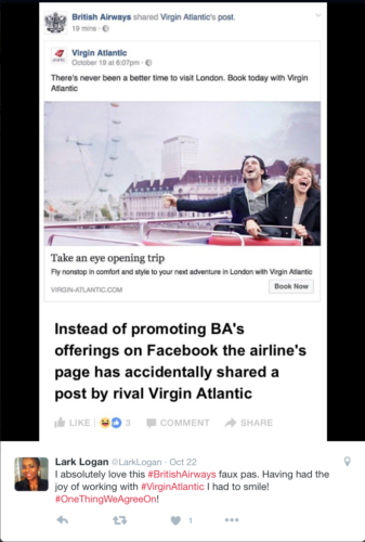 British Airways' social media team accidentally shared Virgin Atlantic's post @LarkLogan/Twitter british airways virgin atlantic