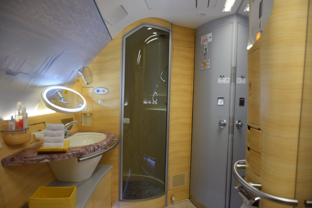 Emirates A380 First Class Onboard Shower Spa