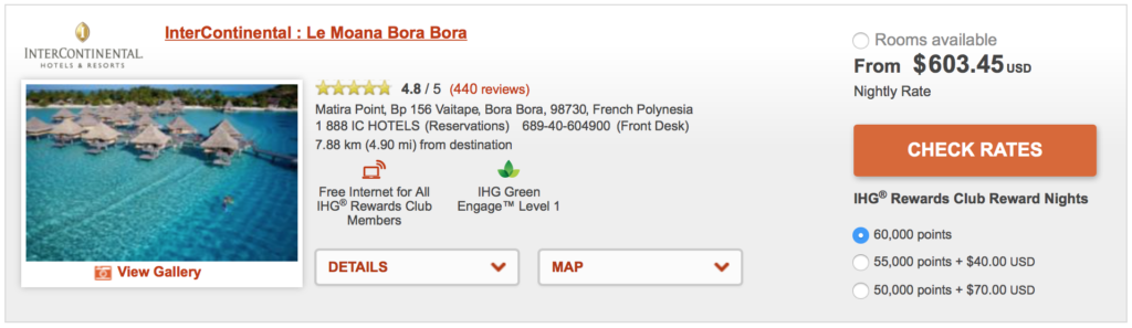 Redeem 60,000 points for a free night at the InterContinental Le Moana Bora Bora, or pay over $600 a night!