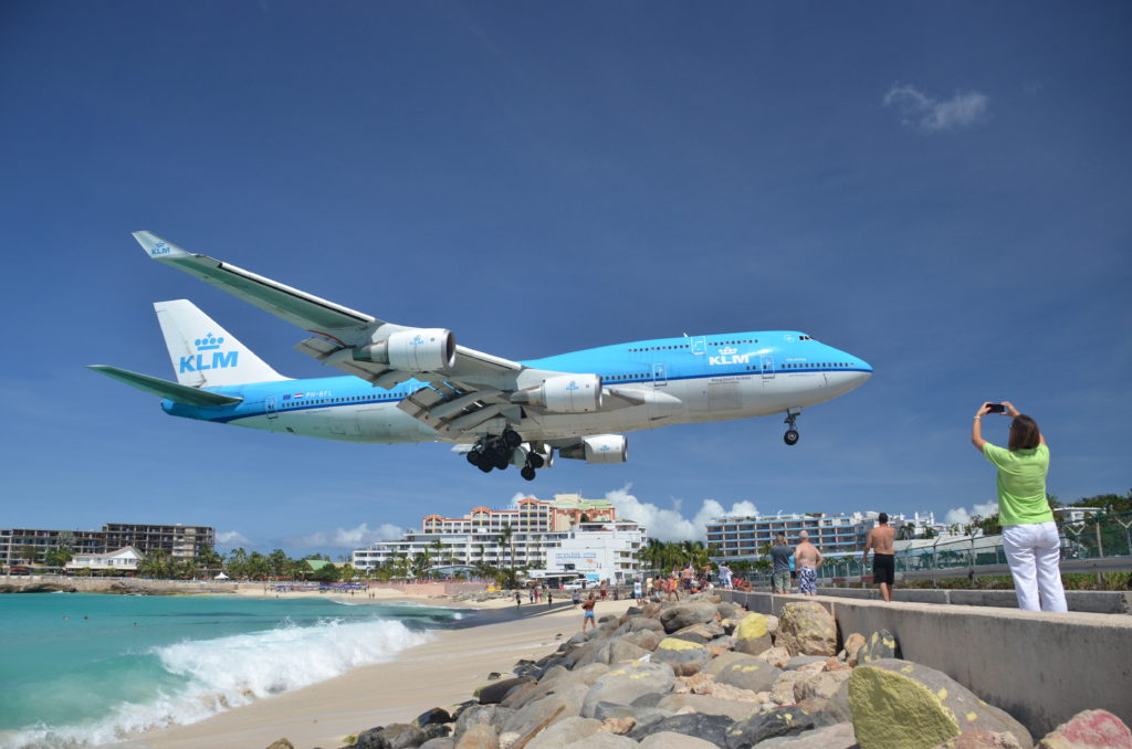 KLM Boeing 747 landing in St Maarten Maho Beach. Photo by alljengi/Flickr, used with permission.