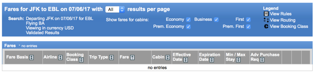 Neither American Airlines or British Airways—the over-water carrier—publishes a fare between New York and Erbil.