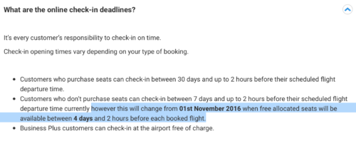 Ryanair is reducing the window of fee-free checkin from 7 days to 4 days