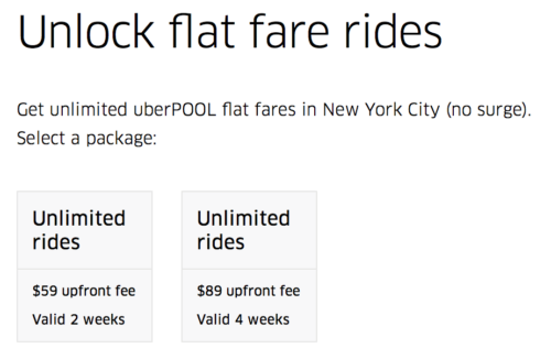 UberPOOL 2 or 4 week passes for trips in NYC