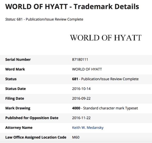 Hyatt filed for "World of Hyatt" trademark in September 2016