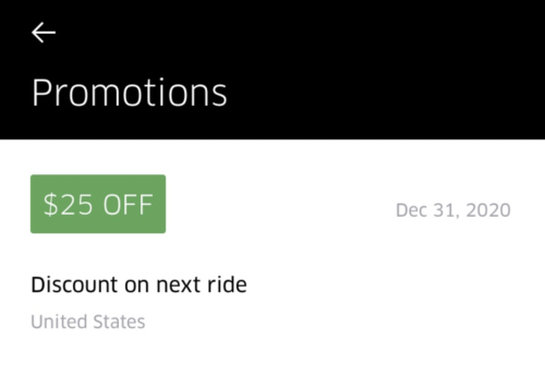Get $25 off your next Uber ride with this promo code, valid for existing users!