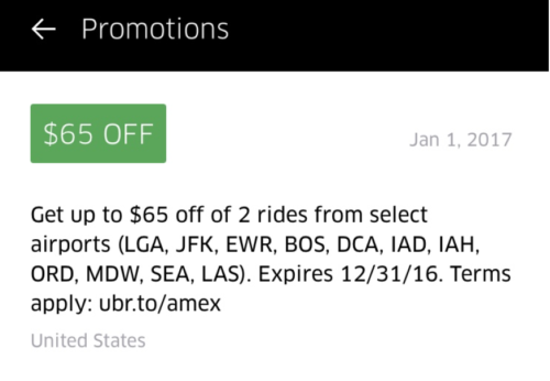 Get 2 free Uber rides from selected airport, courtesy of American Express!