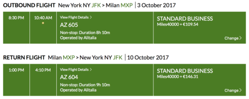 Redeem a roundtrip ticket from New York to Milan in Alitalia Business Class for just 80,000 miles + $272 in taxes/fees