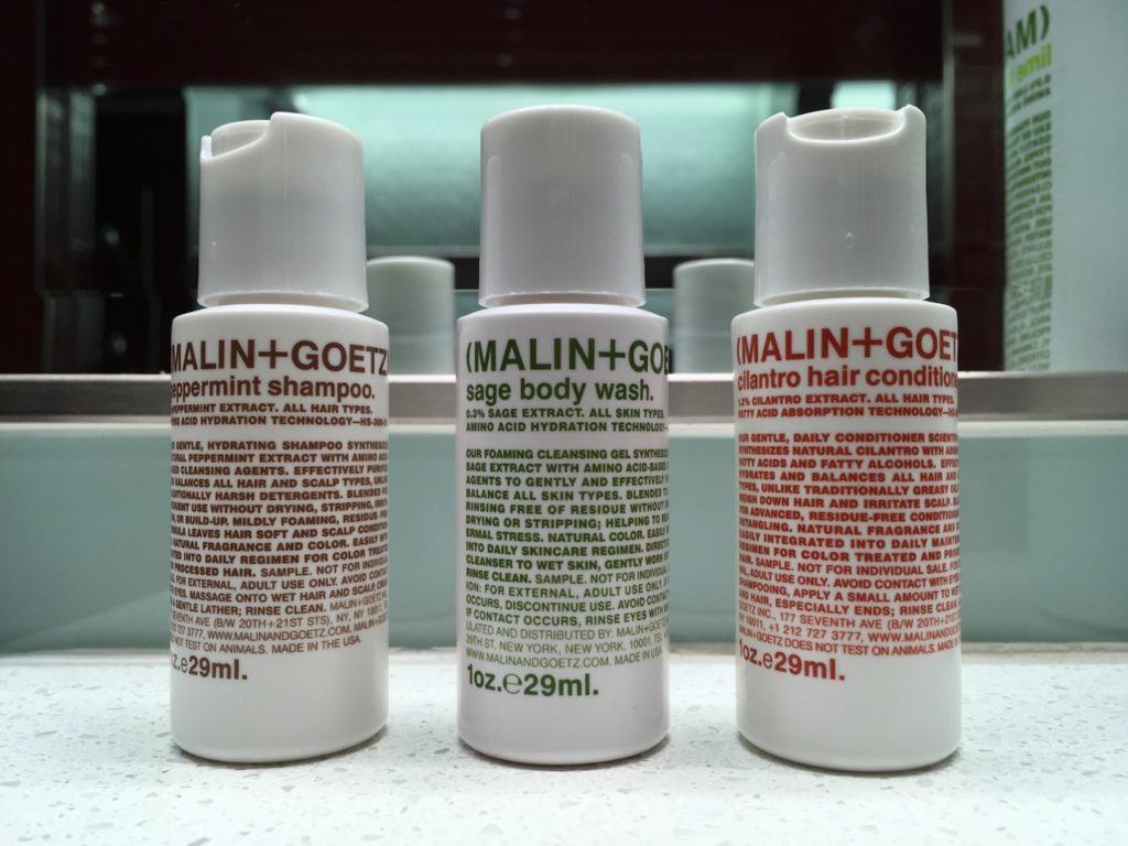Delta offers the same line of Malin+Goetz products in their Sky Club showers. 