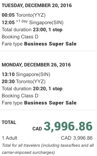 Fly between Toronto and Singapore for less than $3,000 for Christmas