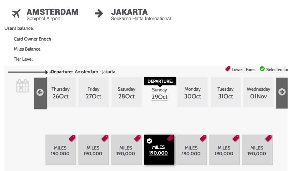 A one-way First Class ticket from Amsterdam to Jakarta will set you back 190,000 Garuda Indonesia miles.