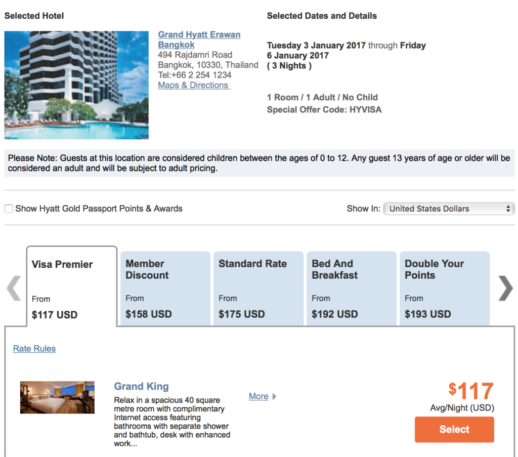 Stay at the Grand Hyatt Bangkok for $117 + taxes a night around New Years with this promotion!