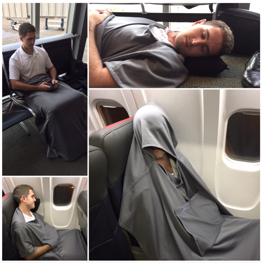 The Loungaroo aims to be an all-in-one travel blanket. Souce: Loungaroo