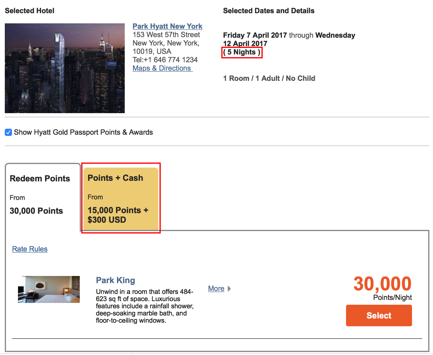 5-Night Minimum at Park Hyatt New York for Points + Cash Redemptions?