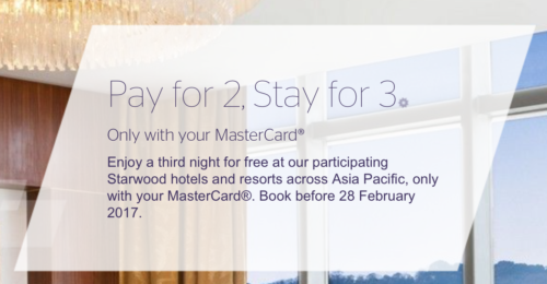 Get your 3rd night free at SPG properties in Asia Pacific when you pay with your MasterCard under this promotion.