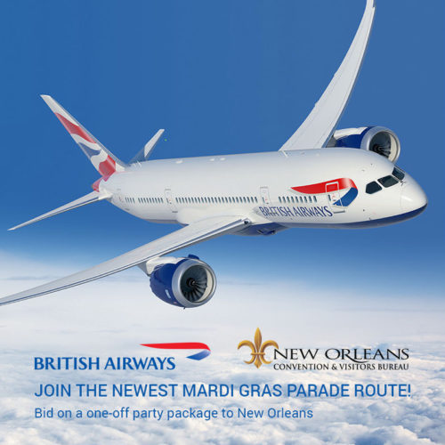 British Airways is running a charter flight between London and New Orleans for Mardi Gras 2017. British Airways/eBay
